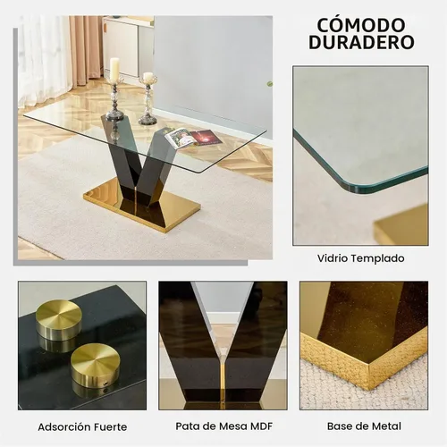 Vista 8 de Juego de mesa de comedor de cristal de 71 pulgadas para 4, juego de mesa de cocina moderno para 4, juego de mesa de comedor para el hogar