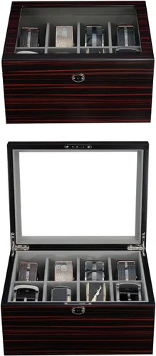 Vista 8 de TimelyBuys Caja organizadora de almacenamiento de madera de ébano para 8 cinturones y accesorios, para tocador, mesita de noche, armario, regalo