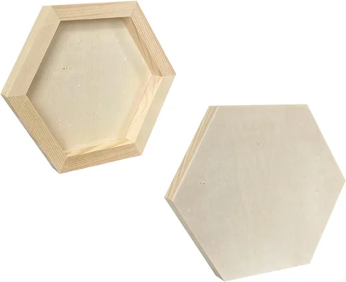 Vista 5 de 6 paneles de pintura hexagonal de madera sin terminar de 6 x 7 pulgadas para manualidades, paneles de lona de madera en blanco para verter arte