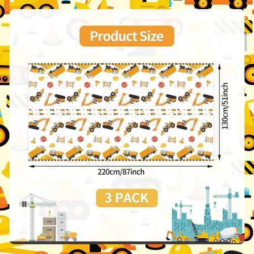 Vista 2 de Mantel de plástico de construcción de 3 piezas de 51 x 87 pulgadas, diseño de camión volquete y señal de tráfico, funda rectangular desechable