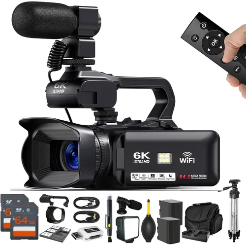 Vista 11 de Acuvar Videocámara 4K/6K – Cámara de vlogging de 64MP para YouTube, 60FPS, zoom 18X, WiFi, cámara web – Incluye micrófono, estabilizador, tarjeta