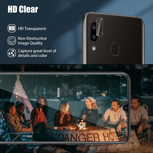 Vista 6 de Protector de pantalla de vidrio templado para Samsung Galaxy A20 y protector de lente de cámara, antihuellas dactilares, a prueba de roturas