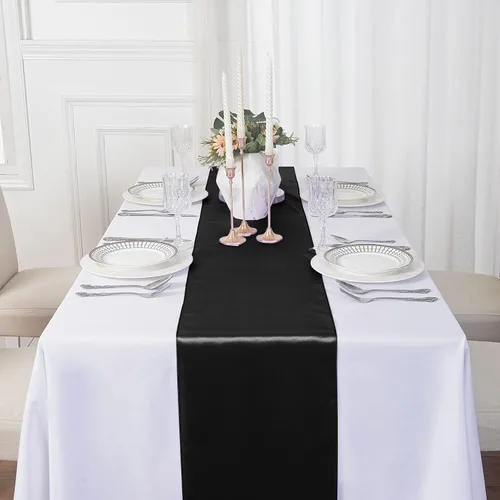 Vista 7 de Juego de 6 Caminos de Mesa 12 x 108 Pulgadas de Camino de Mesa de Seda Satinada para Boda, Fiesta de Cumpleaños, Banquetes, Graduaciones