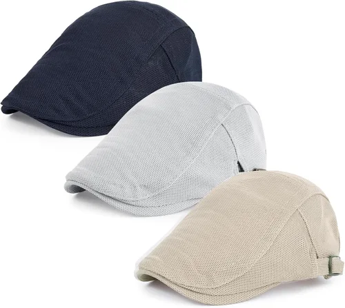 Vista 16 de 3 piezas de gorra Newsboy de algodón para hombre, gorra plana ajustable genial