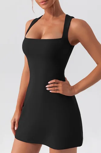 Vista 3 de Beaufident Vestido de tenis con pantalones cortos integrados y brasier con cuello cuadrado, vestido de golf atlético para entrenamiento, mini vestido