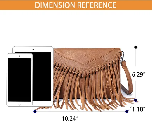 Vista 7 de Lytosmoo Fringe Purse for Women Vintage Leather Tassel Handbag Shoulder Bag Fringe Crossbody Bags Hobo Satchel Handbag
