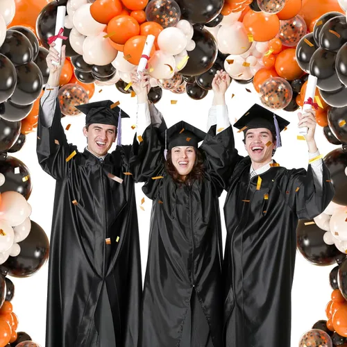 Vista 3 de Kit de arco de globos de color negro, blanco y naranja, guirnalda de globos de confeti de 18, 12, 10, 5 pulgadas, para Halloween, cumpleaños