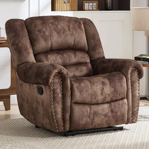 Vista 10 de CANMOV Silla reclinable de cuero, silla reclinable manual clásica y tradicional con cómodos brazos y respaldo, sofá individual para sala de estar