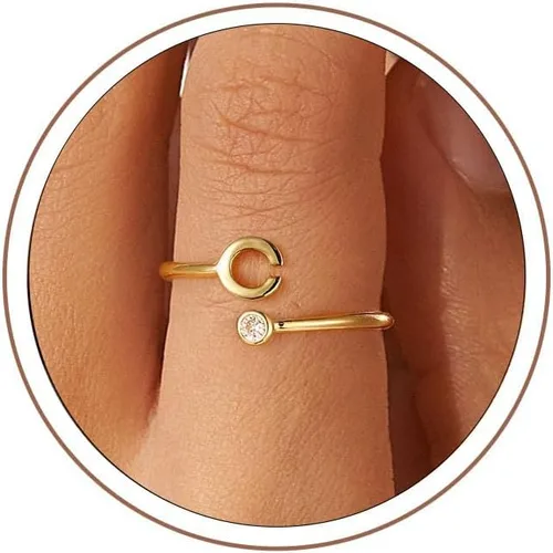 Vista 21 de Anillos Turandoss para Mujeres y Niñas - Delicados anillos ajustables chapados en oro de 14K sin decoloración para mujeres y adolescentes, anillos