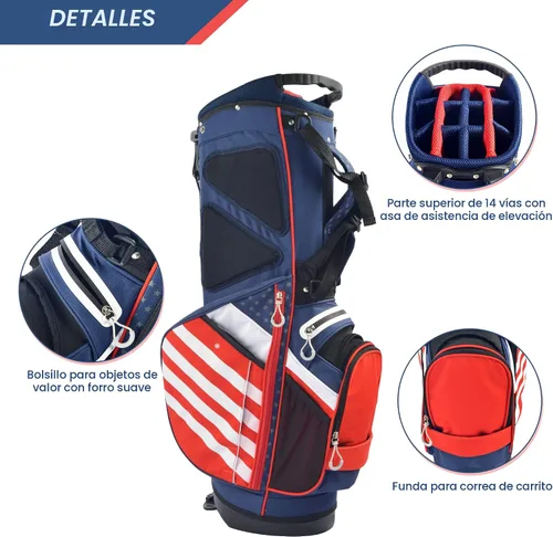 Vista 5 de BOBOPRO Bolsa de Soporte de Golf, Ligera con Divisores Superiores de 14 Compartimentos, Bolsa de Transporte de Golf con 8 Bolsillos, Bolsa de Golf