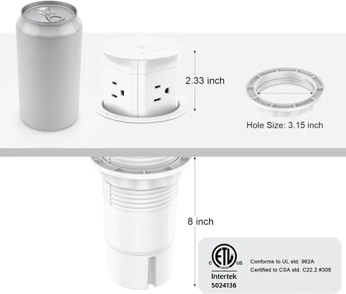 Vista 2 de ANNQUAN Salida emergente de 3" con cargador inalámbrico de 15 W 15 A tomas Blanco