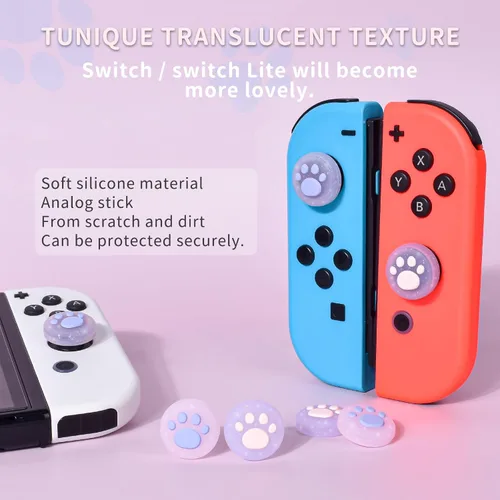 Vista 3 de DLseego Cute Crystal Cat Claw Design Thumb Grip Caps Design for Switch & Switch Lite & Switch OLED, Joystick Cap Soft Silicone Cover Crystal