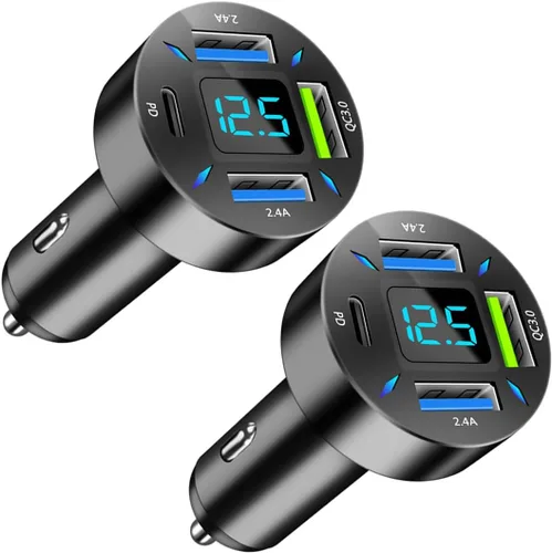 Vista 8 de Ankuee Cargador de coche USB de 4 puertos, carga súper rápida de 66 W con QC 3.0, PD 20 W y adaptador de cargador USB 2.4A, carga rápida con 2 pzas
