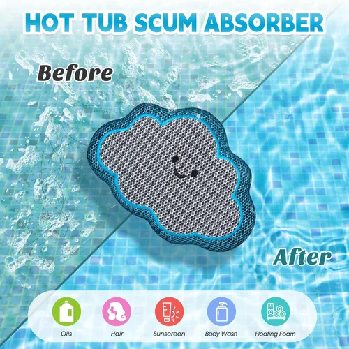 Vista 2 de Cloud - Absorbedor de espuma para bañera de hidromasaje, esponja flotante reutilizable y removedor de aceite con correa opcional, bonita esponja