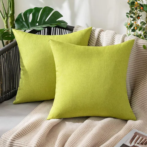 Vista 25 de MIULEE - Paquete de 2 fundas de almohada decorativas para exteriores, impermeables, sólidas, de imitación de lino, para jardín, casa de campo, Azul