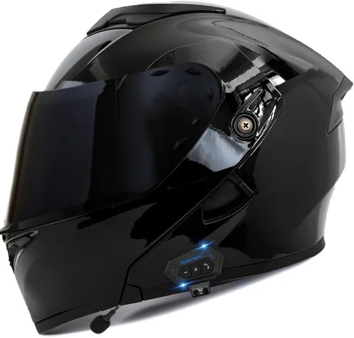 Vista 39 de Casco modular Bluetooth para motocicleta, aprobado por DOT, abatible, de cara completa, integrado, antivaho, doble visera, casco para motocicleta