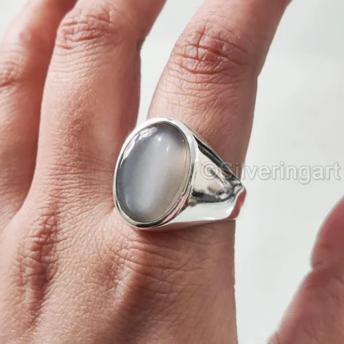 Vista 3 de Grey Moonstone Ring, Silver Jewelry, 925 Silver Ring, Anniversary Gift, Natural Grey Moonstone, June Birthstone Ring, Heavy Mens Ring, Spiritual