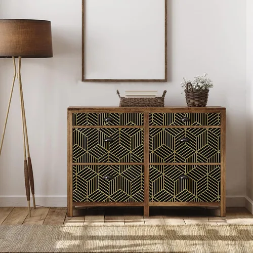 Vista 2 de WENMER Papel tapiz hexagonal geométrico de 17.7 x 118 pulgadas, para despegar y pegar, papel de contacto geométrico extraíble negro y dorado