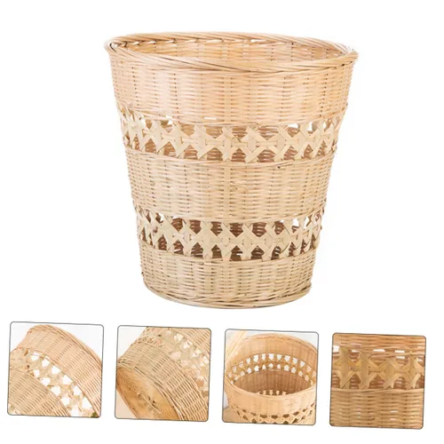 Vista 6 de Cesta de basura de ratán, cubo de basura de ratán, cesta de basura redonda de mimbre, contenedor de basura para cocina, sala de estar, dormitorio
