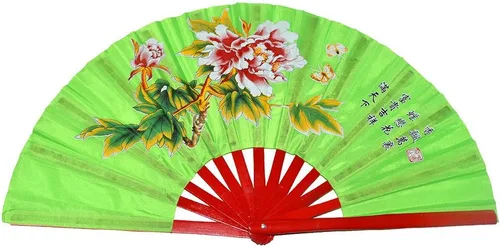 Vista 8 de Chino Kung Fu Tai Chi Fan Arts Dance/Practice Performance Bamboo Plegable Fan Peony Flower Pattern (azul)