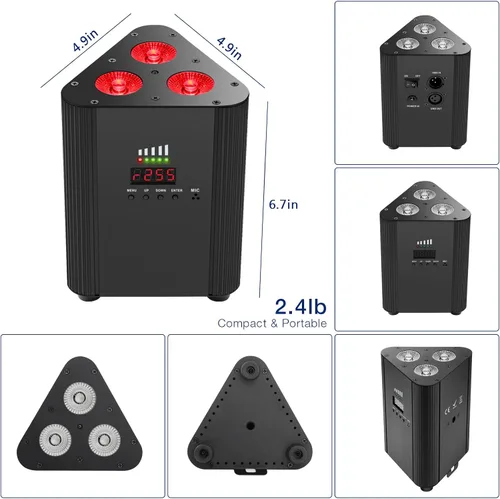 Vista 8 de Luces Par de escenarios alimentadas por batería, LED 4 en 1 RGBW a todo color, 6 horas de funcionamiento en todo color, control remoto y DMX; luces