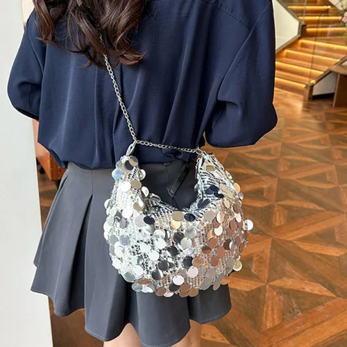 Vista 4 de Bolso de noche con lentejuelas brillantes para mujer, bandolera y bandolera para fiesta, graduación, boda