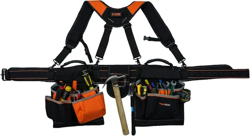 Vista 3 de KUNN Cinturón de herramientas con tirantes, delantal combinado de cinturón Pro Framer (bolsa extraíble y cinturón de cintura) con múltiples
