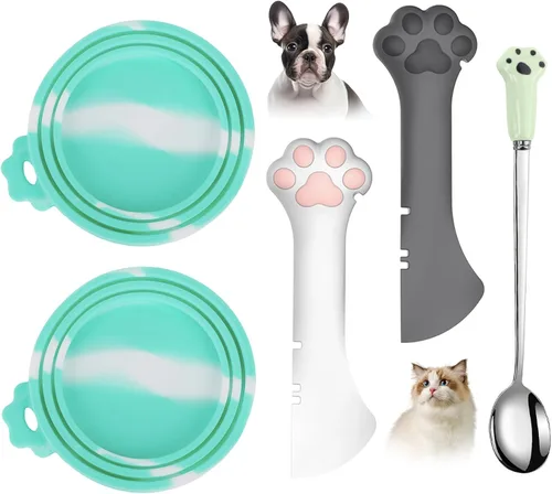 Vista 14 de Juego de 5 tapas y cucharas para latas de comida para mascotas, fundas de silicona para latas de comida para perros y gatos 2 lids fit most cans
