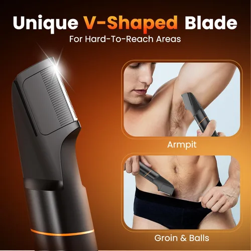 Vista 11 de MAXGROOM - Afeitadora de vello corporal para hombre, afeitadora resistente al agua para la ingle, testículos y bolas, kit de aseo eléctrico sin