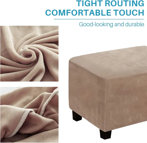 Vista 6 de Funda otomana, fundas otomanas de terciopelo rectangular y elásticas para taburete de pie para sala de estar, protector de muebles de almacenamiento