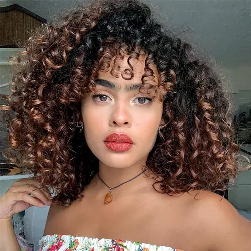 Vista 11 de YEAME Pelucas rizadas para mujeres negras, peluca rizada afro con flequillo, negro natural, resistente al calor, peluca completa de 15 pulgadas #1B