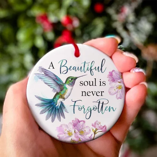 Vista 5 de Adornos de Navidad conmemorativos, colibrí "Un alma hermosa nunca se olvida", adornos para árbol de Navidad, adorno de Navidad de duelo, regalos