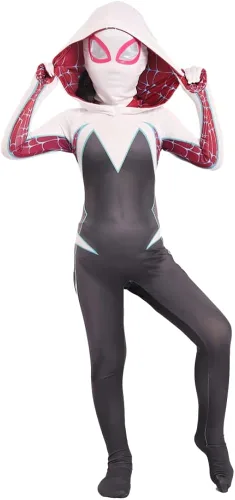 Vista 2 de Wudiatae Disfraz de superhéroe fantasma para niñas, overol de Halloween y cosplay
