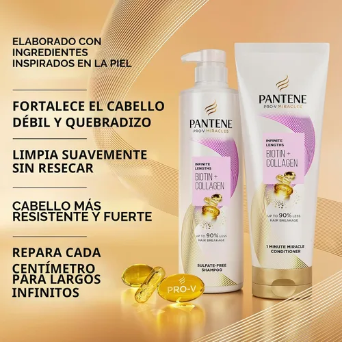Vista 2 de Pantene Pro-V Miracles Infinite Lengths Biotina + Champú sin sulfato de colágeno 13.5 onzas líquidas