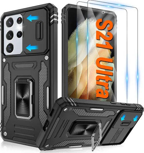 Vista 64 de Atump Funda para Motorola Moto G Play 2024 (4G) con [paquete de 2] protector de pantalla HD y cubierta para cámara deslizante, soporte de anillo