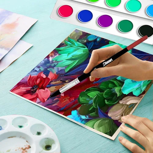 Vista 3 de Sdanart Pinceles de pintura de acuarela, 15 pinceles redondos profesionales, punta redonda de diferentes tamaños a mayor tamaño para acuarela