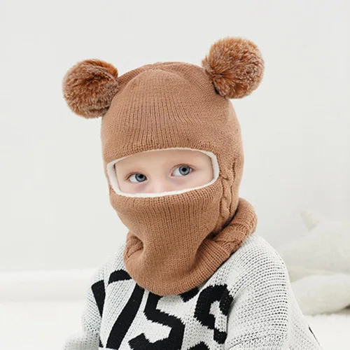 Vista 2 de Gorro de invierno de punto para bebés y niñas pequeños, bufanda con orejeras y capucha con forro polar