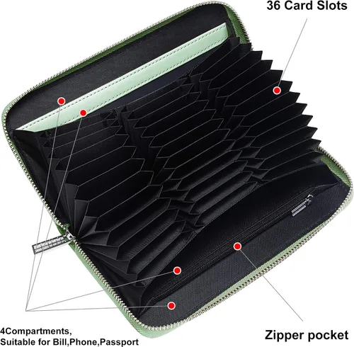 Vista 3 de OIDERY Cartera para tarjetas de crédito de gran capacidad para mujer, bloqueo RFID con correa extraíble