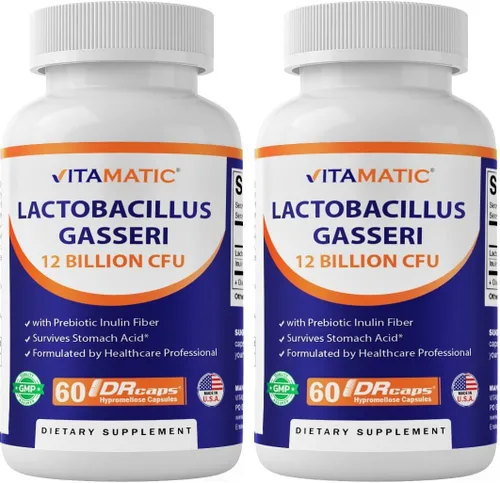 Vista 10 de Vitamatic Lactobacillus Gasseri - 12 mil millones por cápsula DR - 60 unidades - Soporte digestivo - Fabricado con fibra prebiótica de inulina