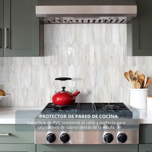 Vista 2 de Vamos Tile 1 hoja de azulejos brillantes con veta de mármol de madera para protector contra salpicaduras, despegar y pegar, azulejos de pared Grano