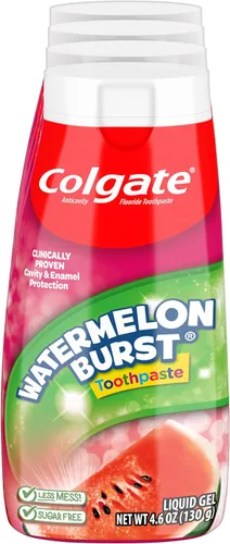 Vista 9 de Colgate pasta de dientes anticavidades para niños con flúor para edades de 2+, sabor a explosión de sandía - 4.6 onzas (4 unidades) For Ages 2 and