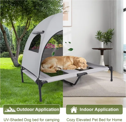 Vista 2 de Cama mediana para perros con toldo UV, catre elevado para perros de hasta 78 libras, tienda de campaña elevada impermeable y resistente a