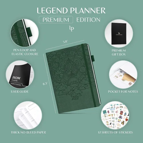 Vista 2 de Legend Planificador Semanal Premium – Planificador Semanal, Mensual y de Presupuesto Sin Fecha – Organizador de Vida para Gestión del Tiempo y Negro