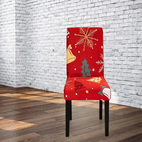 Vista 3 de Juego de 4 fundas protectoras para sillas de comedor navideñas, elásticas, extraíbles y lavables, fundas protectoras para sillas de comedor, fundas