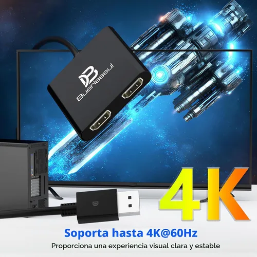 Vista 7 de Divisor DisplayPort a HDMI dual 4K a 60Hz, alimentado por USB-C, DisplayPort 1.4 MST Hub DP a HDMI 1 en 2 salidas divisor para monitores duales modo