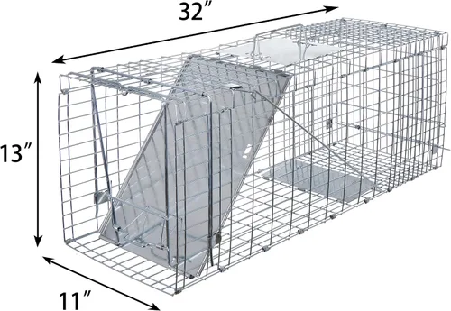 Vista 3 de ANT MARCH Trampa de jaula de animales vivos de 32 x 11.5 x 13 pulgadas, puerta de hierro de liberación humana para conejos, gatos callejeros