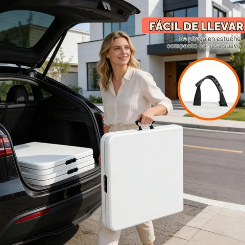 Vista 6 de Mesa plegable de 4 pies, mesa de plástico portátil de 3 niveles de altura ajustable con asa de transporte, mesa de campamento plegable