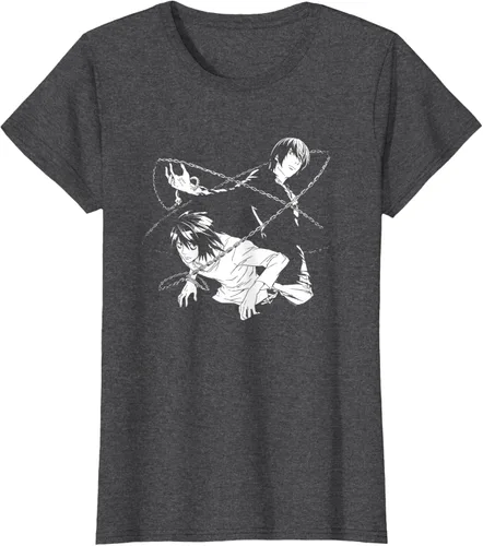 Vista 4 de Death Note Camiseta de anime Light and L Chains Negro