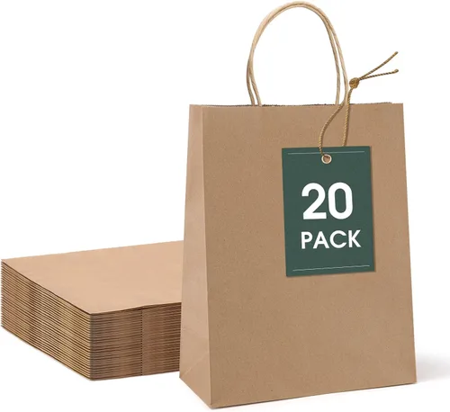 Vista 19 de GSSUSA Bolsas de papel negras de 8 x 4.25 x 10.5 pulgadas, 20 unidades, bolsa de papel de regalo con asas a granel, regalo de graduación, papel