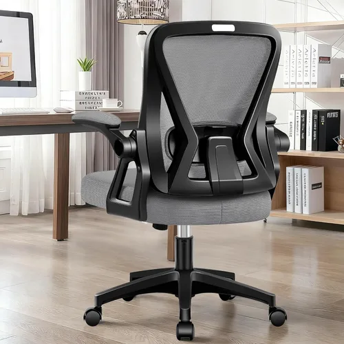 Vista 8 de Silla de oficina, sillas ergonómicas de escritorio para computadora, cómoda silla de malla transpirable con soporte lumbar ajustable y brazos Gris